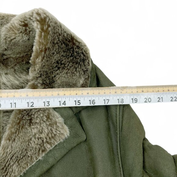 Wolff  Canada Shearling Sheepskin Olive Green Leather Fur Coat Jacket Women's L - Picture 12 of 12